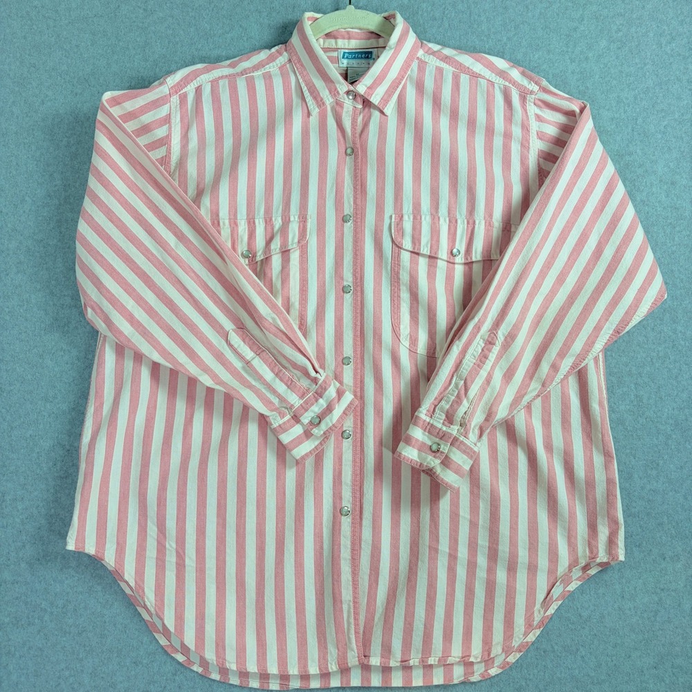 Partners Mervyns Pink White Striped Button Down Shirt Mens Medium USA Cotton